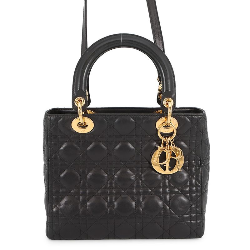 Dior Handbag Lady Dior Cannage Leather 2-Way Black