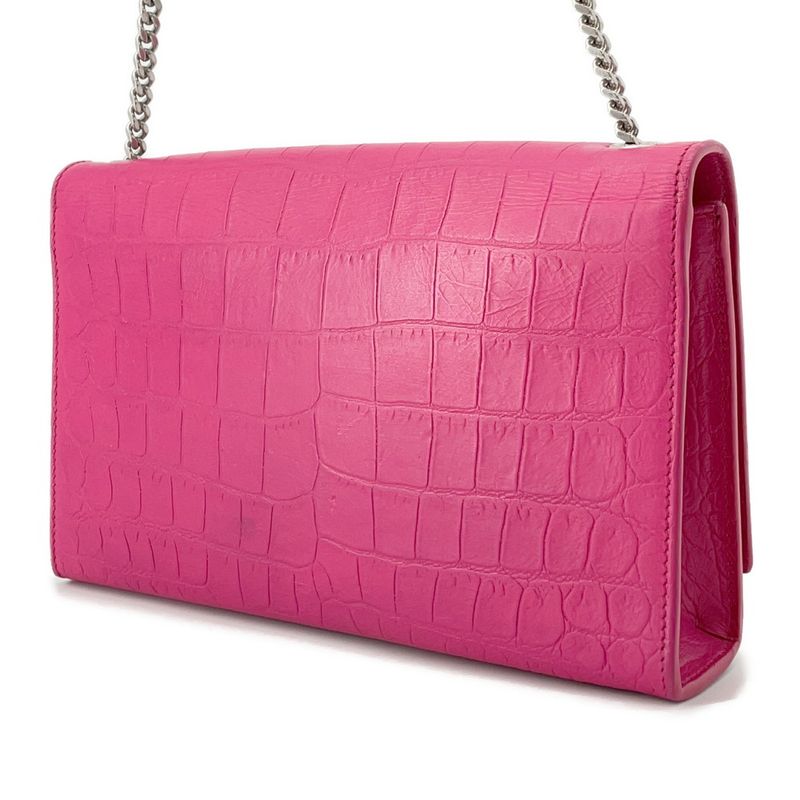 Saint Laurent Paris Chain Shoulder Bag Kate Croco Embossed Leather