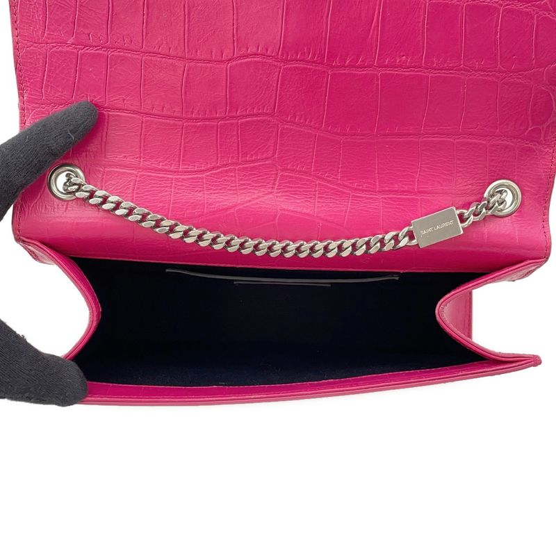 Saint Laurent Paris Chain Shoulder Bag Kate Croco Embossed Leather