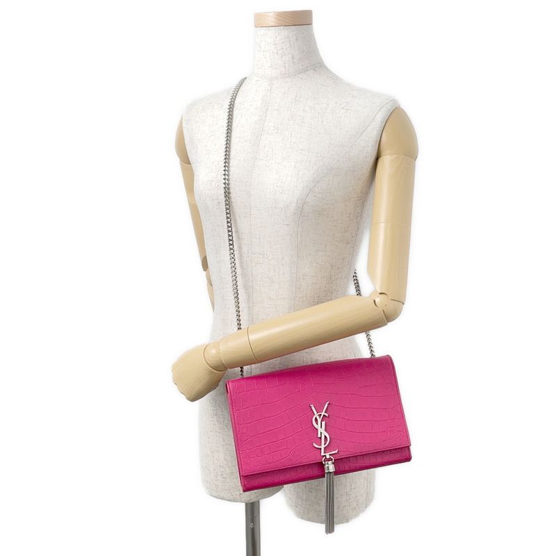 Saint Laurent Paris Chain Shoulder Bag Kate Croco Embossed Leather