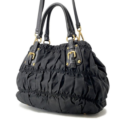 Prada Tote Gathered Nylon 2-Way Black