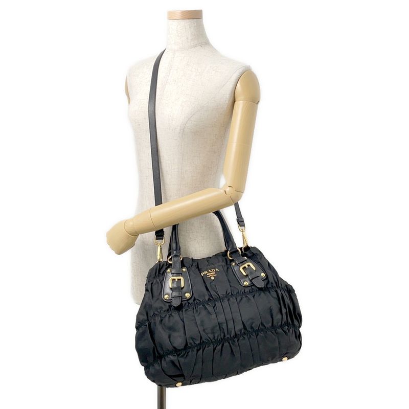 Prada Tote Gathered Nylon 2-Way Black