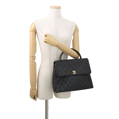 Chanel Handbag Quilted CC Logo Top Handle Caviar Leather Bag