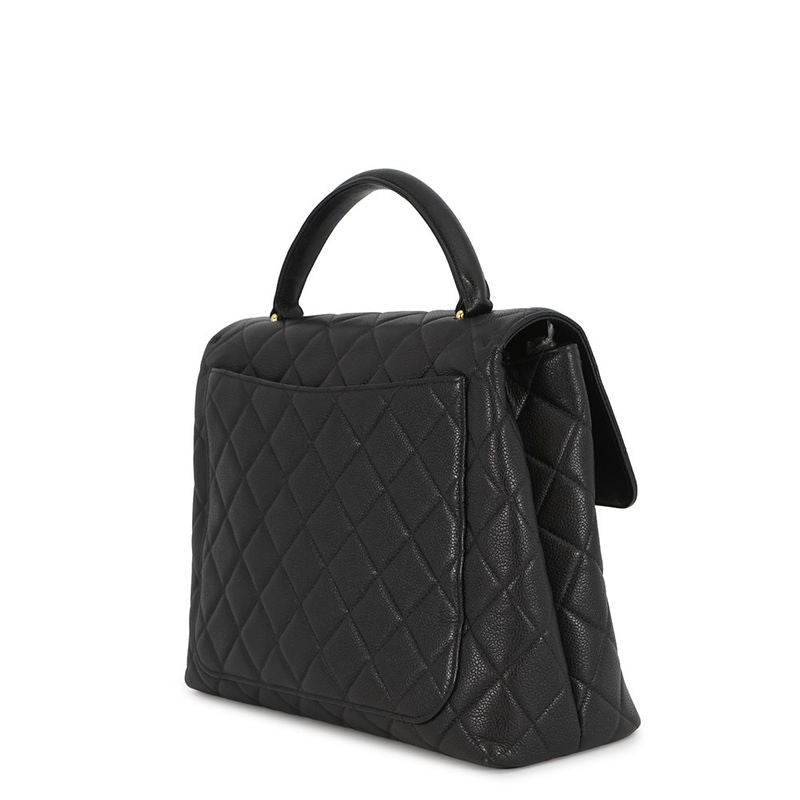 Chanel Handbag Quilted CC Logo Top Handle Caviar Leather Bag