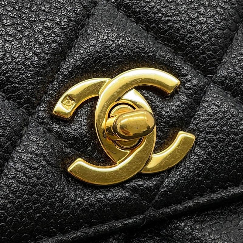 Chanel Handbag Quilted CC Logo Top Handle Caviar Leather Bag