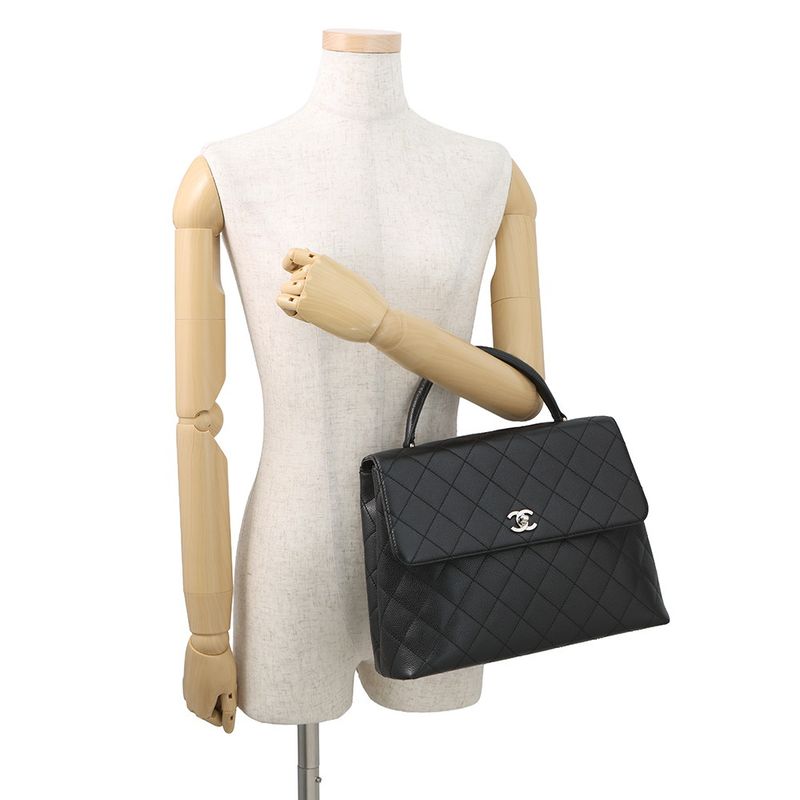 Chanel Handbag Quilted CC Logo Top Handle Caviar Leather Bag