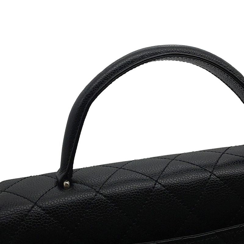 Chanel Handbag Quilted CC Logo Top Handle Caviar Leather Bag