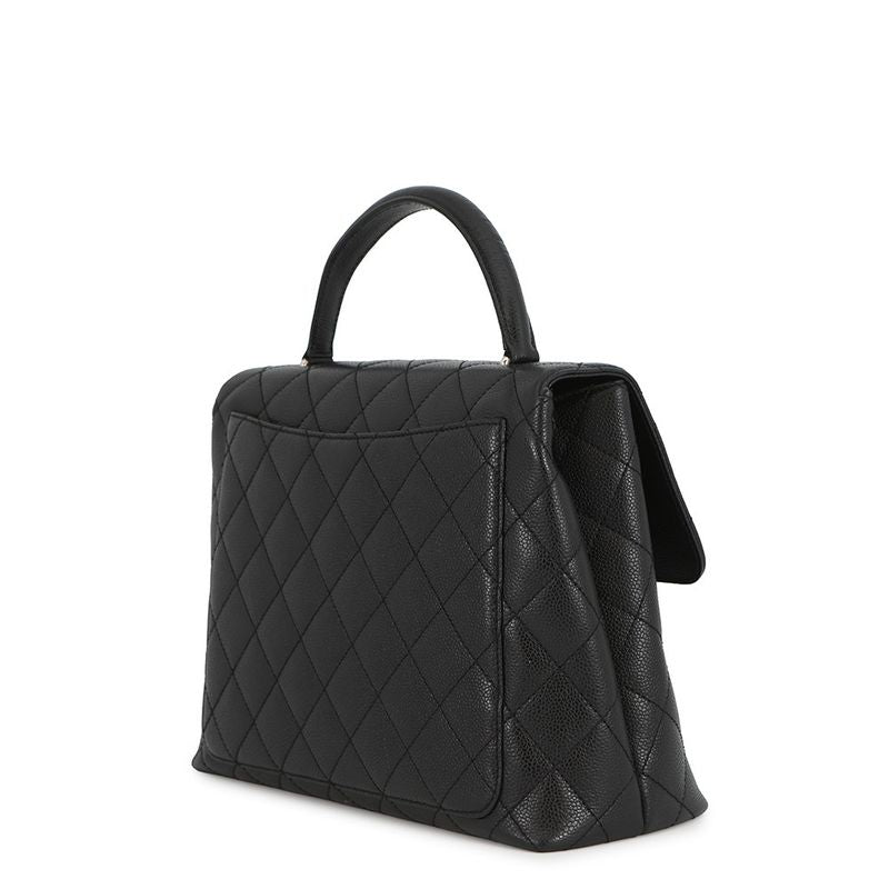 Chanel Handbag Quilted CC Logo Top Handle Caviar Leather Bag