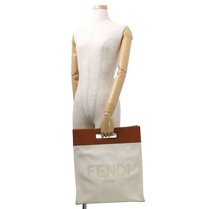 Fendi Tote Shopping Shoulder Bag Brown White