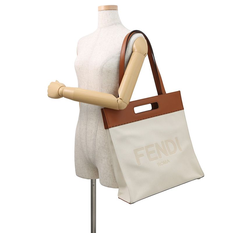 Fendi Tote Shopping Shoulder Bag Brown White