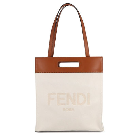 Fendi Tote Shopping Shoulder Bag Brown White