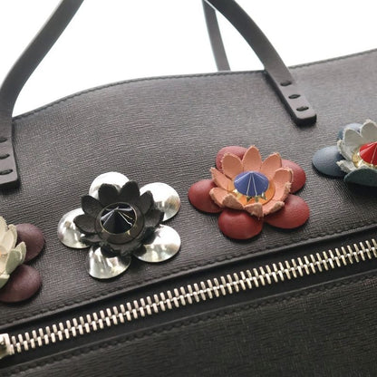 Fendi Flowerland Tote Black Pink Leather Silver