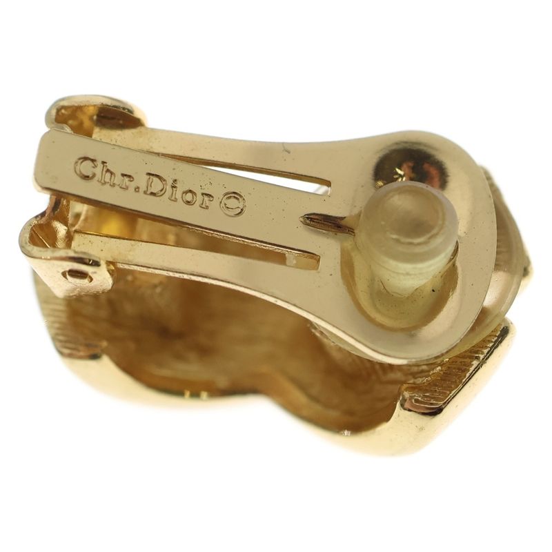 Dior Christian Ribbon Motif Earrings Gold