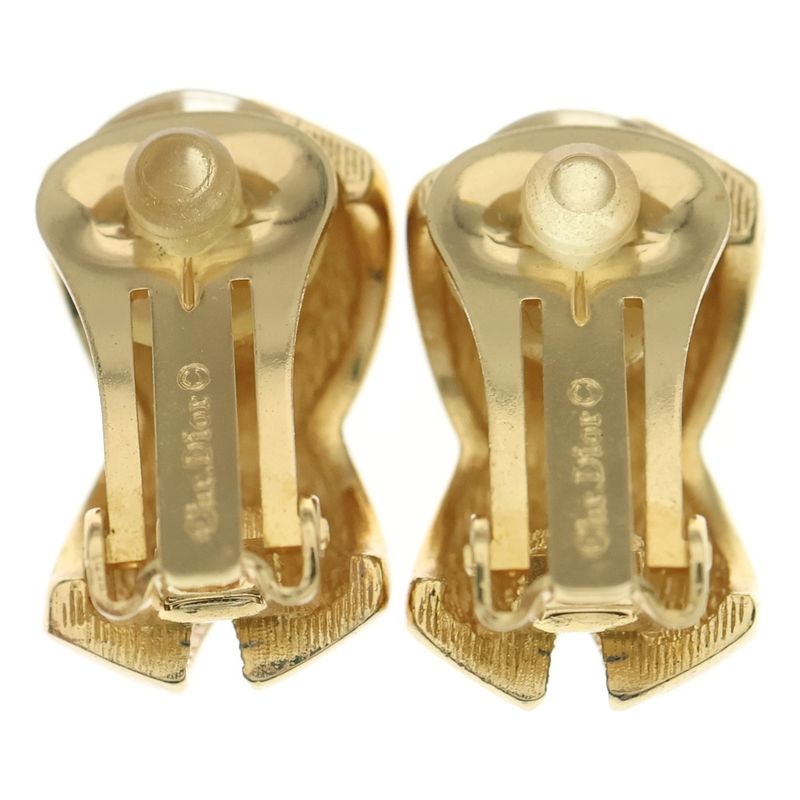 Dior Christian Ribbon Motif Earrings Gold