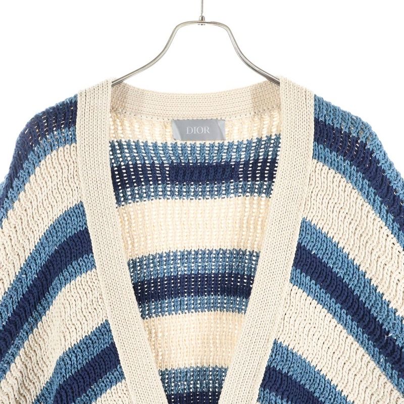 Dior Paray Forge O-chien's Multi Border Knit Poncho Beige Blue