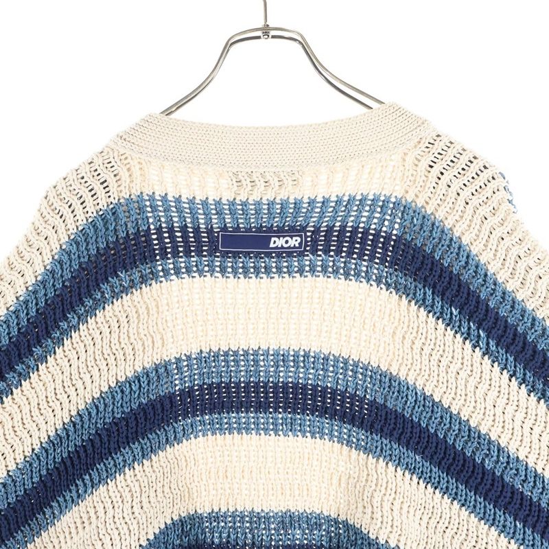 Dior Paray Forge O-chien's Multi Border Knit Poncho Beige Blue