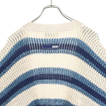 Dior Paray Forge O-chien's Multi Border Knit Poncho Beige Blue