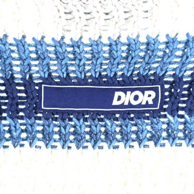 Dior Paray Forge O-chien's Multi Border Knit Poncho Beige Blue