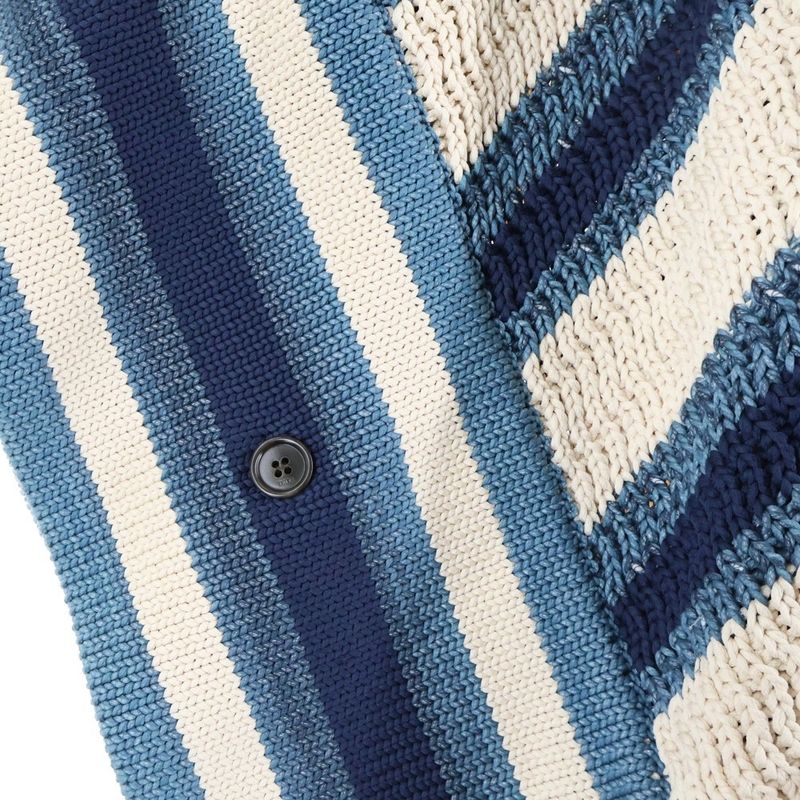 Dior Paray Forge O-chien's Multi Border Knit Poncho Beige Blue