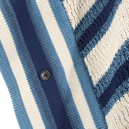 Dior Paray Forge O-chien's Multi Border Knit Poncho Beige Blue