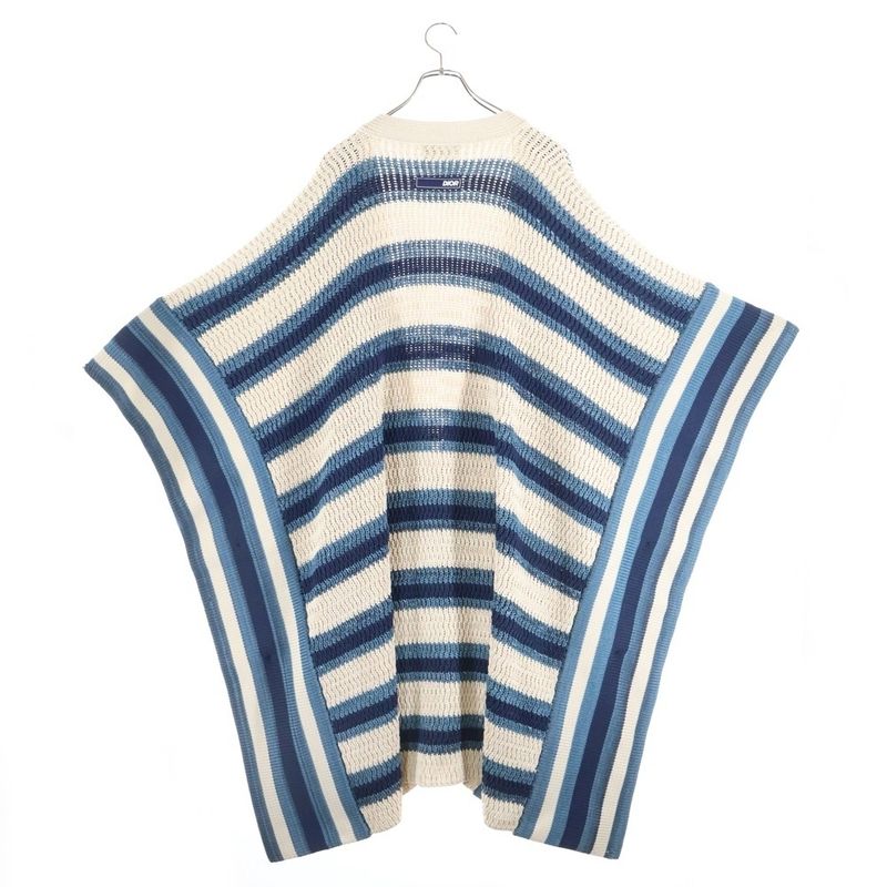 Dior Paray Forge O-chien's Multi Border Knit Poncho Beige Blue