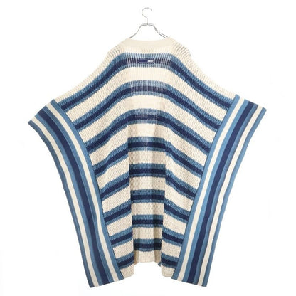 Dior Paray Forge O-chien's Multi Border Knit Poncho Beige Blue