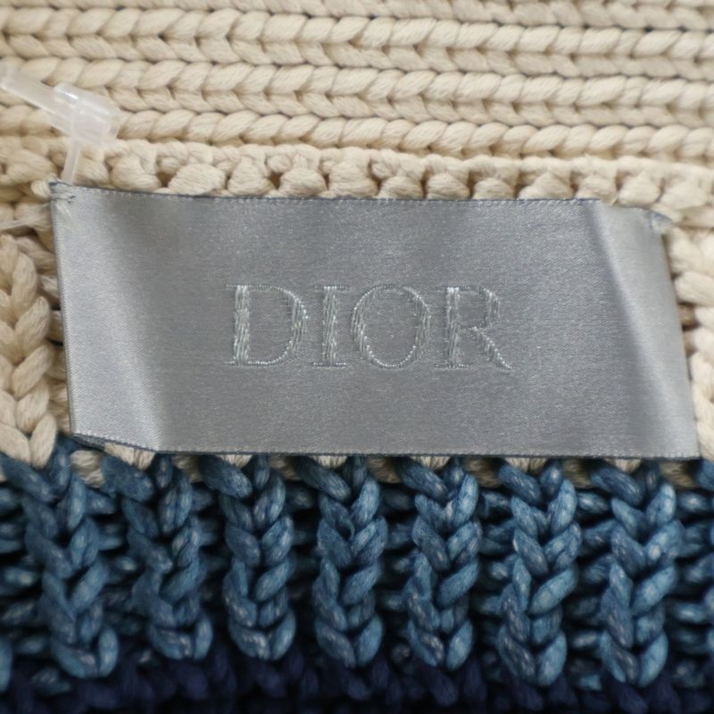 Dior Paray Forge O-chien's Multi Border Knit Poncho Beige Blue