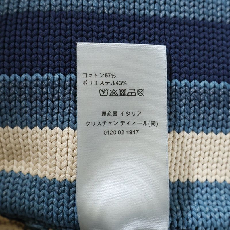 Dior Paray Forge O-chien's Multi Border Knit Poncho Beige Blue
