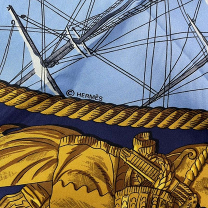Hermes Scarf Silk Carre 90 Marine ET Cavalerie Sea and Cavalry Navy