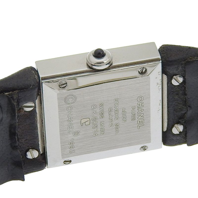Chanel Quilted Stainless Steel Leather Black Quartz Analog Display