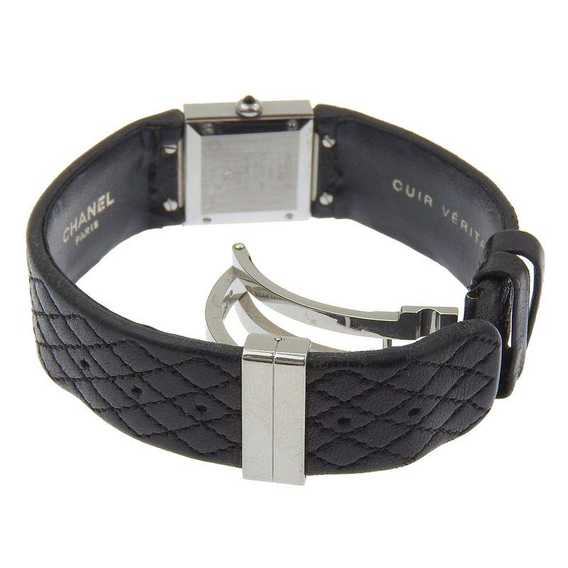 Chanel Quilted Stainless Steel Leather Black Quartz Analog Display