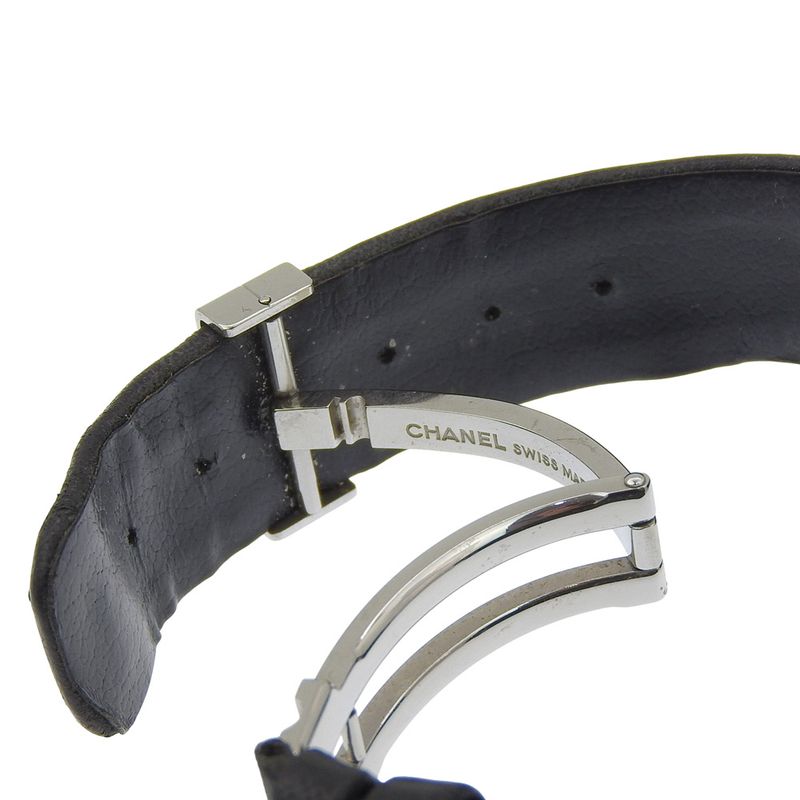 Chanel Quilted Stainless Steel Leather Black Quartz Analog Display