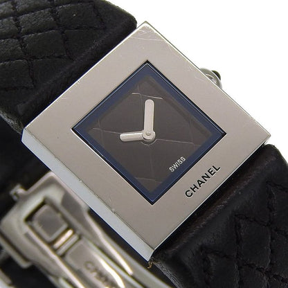 Chanel Quilted Stainless Steel Leather Black Quartz Analog Display