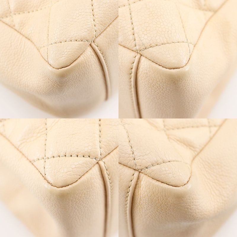 Chanel Grand Shopping Tote GST Quilted Chain Tote Caviar Leather Beige