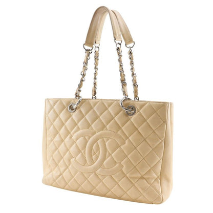 Chanel Grand Shopping Tote GST Quilted Chain Tote Caviar Leather Beige