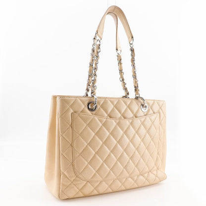 Chanel Grand Shopping Tote GST Quilted Chain Tote Caviar Leather Beige