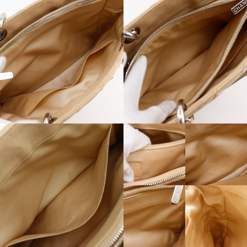 Chanel Grand Shopping Tote GST Quilted Chain Tote Caviar Leather Beige
