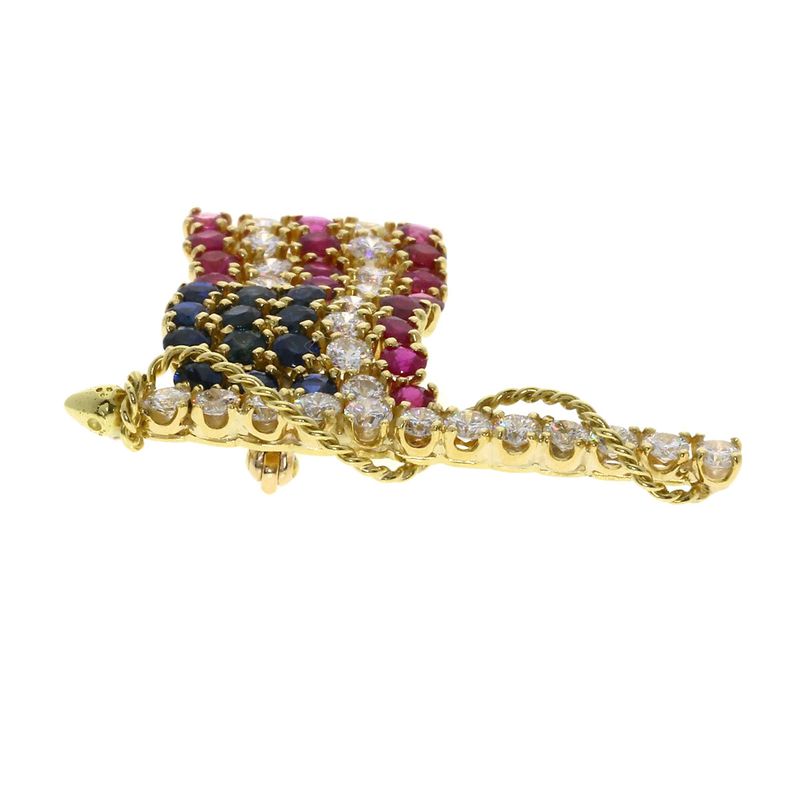 Van Cleef & Arpels Stars and Stripes Ruby Saffiano Diamond Brooch 18K Yellow