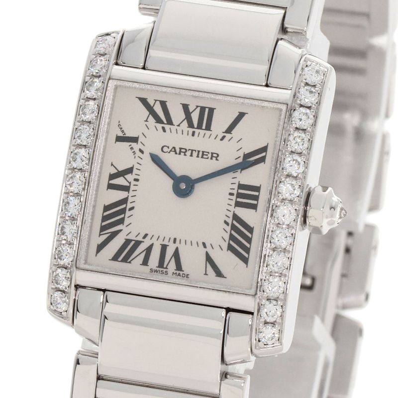 Cartier Tank Francaise SM Bezel Diamond Watch 18K White Gold