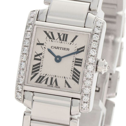 Cartier Tank Francaise SM Bezel Diamond Watch 18K White Gold