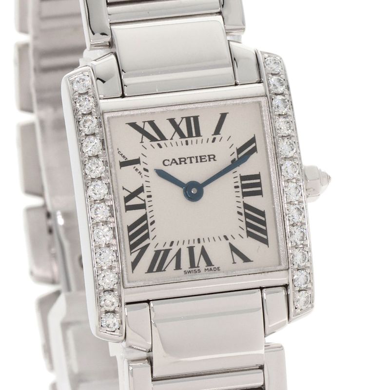 Cartier Tank Francaise SM Bezel Diamond Watch 18K White Gold