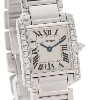 Cartier Tank Francaise SM Bezel Diamond Watch 18K White Gold