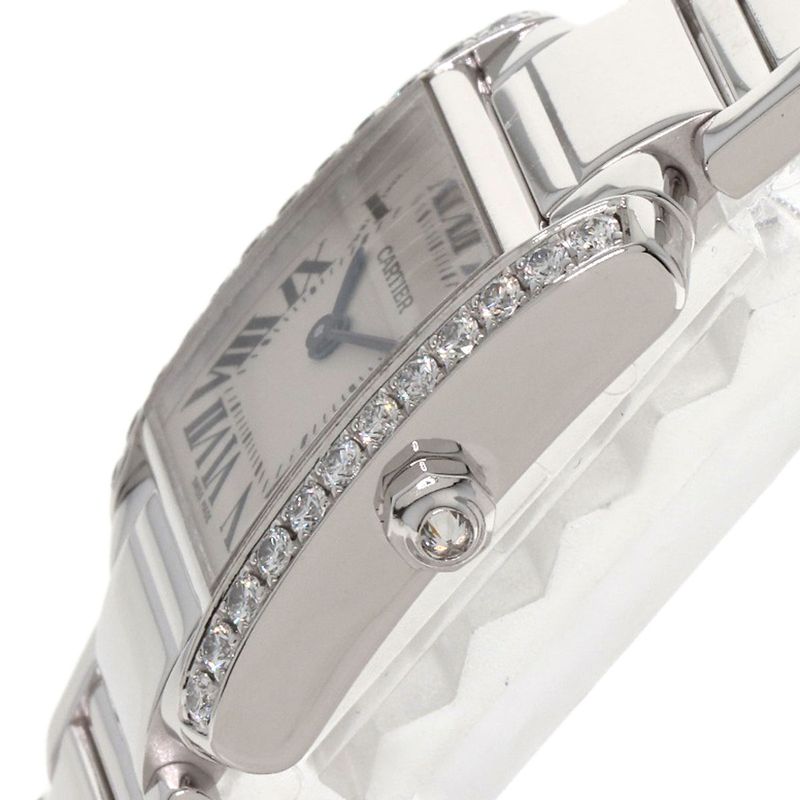Cartier Tank Francaise SM Bezel Diamond Watch 18K White Gold