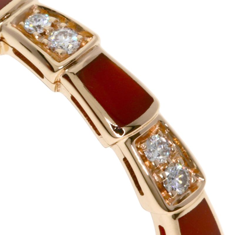 Bvlgari Serpenti Viper Carnelian Diamond 55 Ring 18K Pink Gold