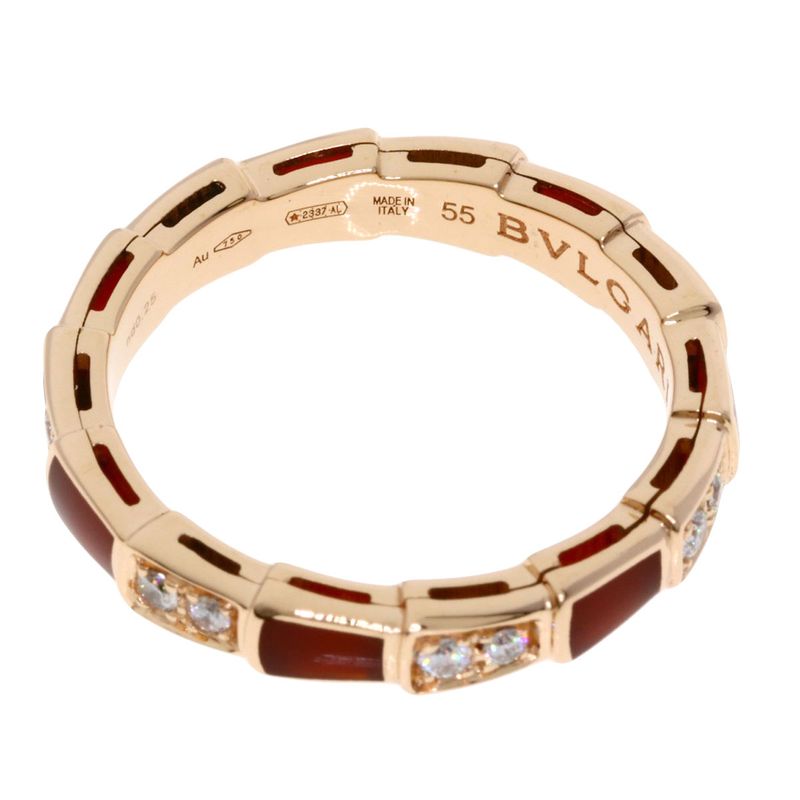 Bvlgari Serpenti Viper Carnelian Diamond 55 Ring 18K Pink Gold