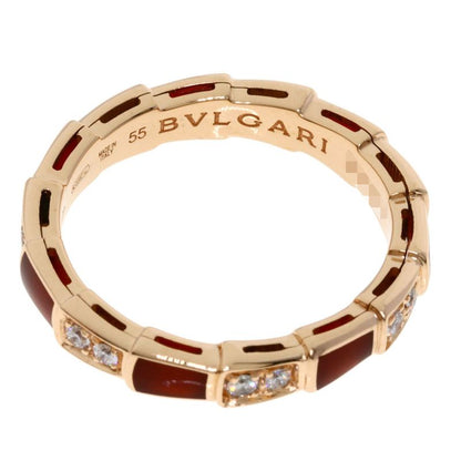 Bvlgari Serpenti Viper Carnelian Diamond 55 Ring 18K Pink Gold