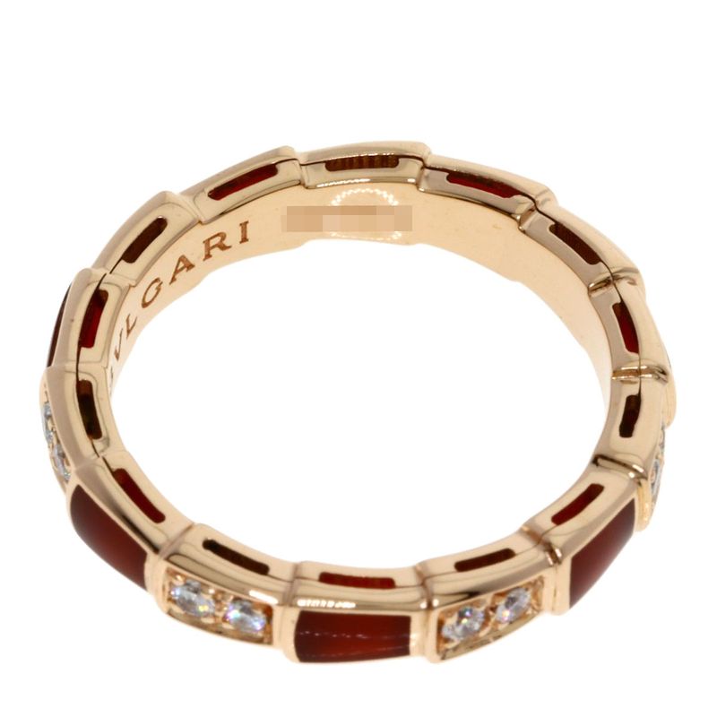 Bvlgari Serpenti Viper Carnelian Diamond 55 Ring 18K Pink Gold