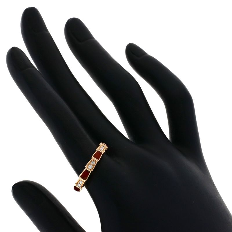 Bvlgari Serpenti Viper Carnelian Diamond 55 Ring 18K Pink Gold