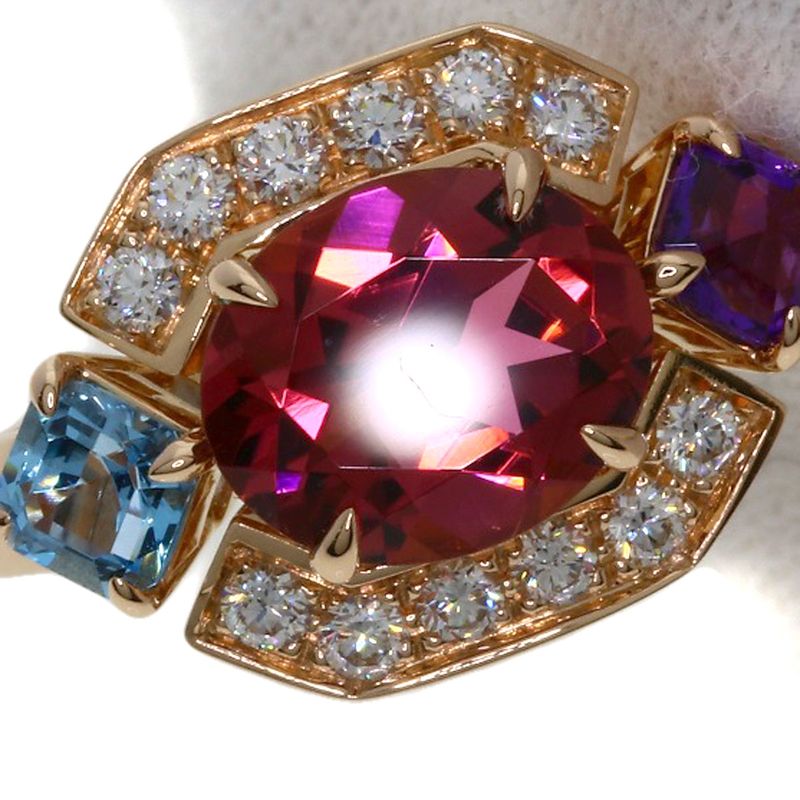 Bvlgari Allegra Pink Tourmaline Amethyst Aquamarine Diamond Ring 18K