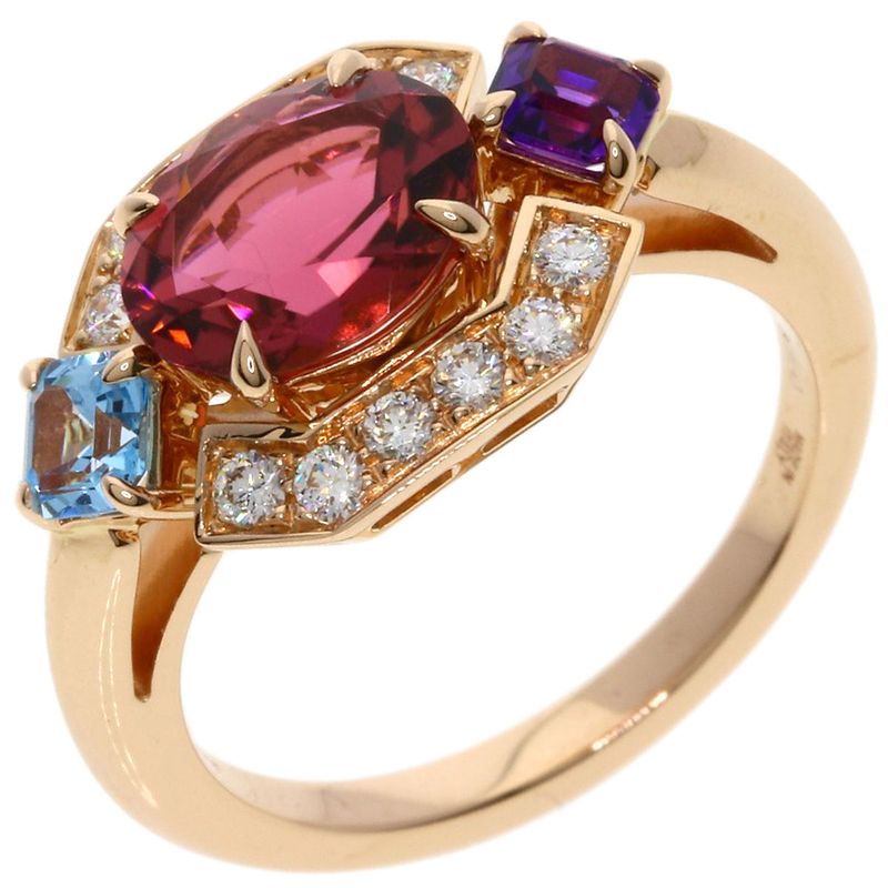 Bvlgari Allegra Pink Tourmaline Amethyst Aquamarine Diamond Ring 18K